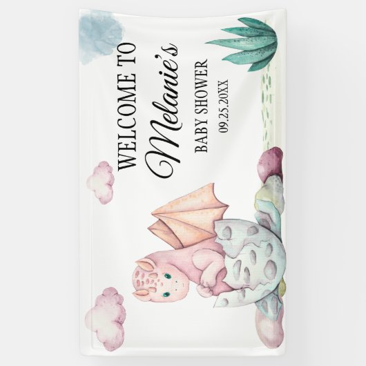 Waterverf Pink Hatching Dragon Pink Clouds Spandoek (Verticaal)