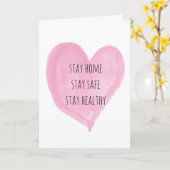 Waterverf Pink Heart Stay Home Blijf veilig thuis Kaart (Gele Bloem)