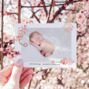 Waterverf Pink Hearts Baby Geboorteaankondiging Feestdagenkaart