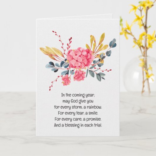 Waterverf Pink Hydrangea Birthday Kaart (Gele Bloem)