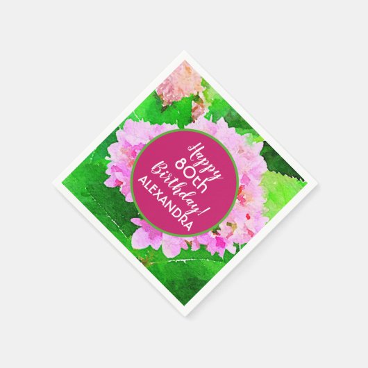 Waterverf Pink Hydrangea Birthday Servet (Hoek)