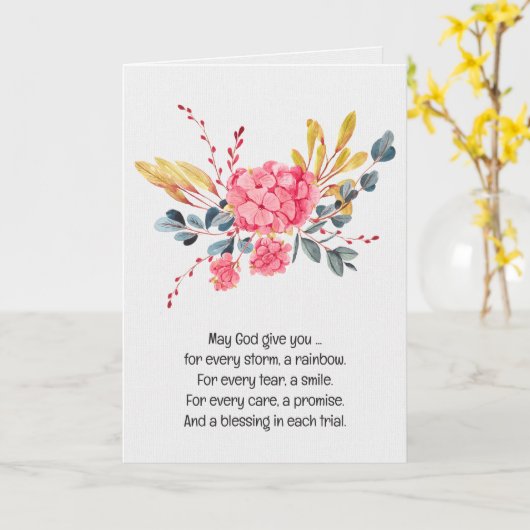 Waterverf Pink Hydrangea Bouquet Kaart (Gele Bloem)