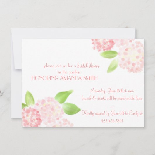 Waterverf Pink Hydrangea Uitnodiging (Voorkant)