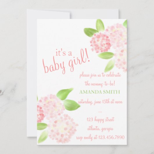 Waterverf Pink Hydrangea Uitnodiging (Voorkant)