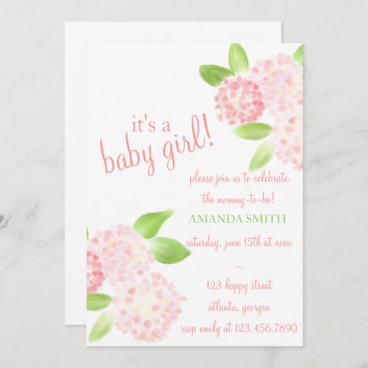 Waterverf Pink Hydrangea Uitnodiging (Voorkant / Achterkant)