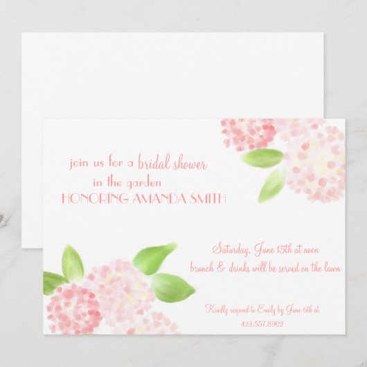 Waterverf Pink Hydrangea Uitnodiging (Voorkant / Achterkant)