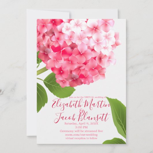 Waterverf Pink Hydrangea Virtual Wedding Kaart (Voorkant)