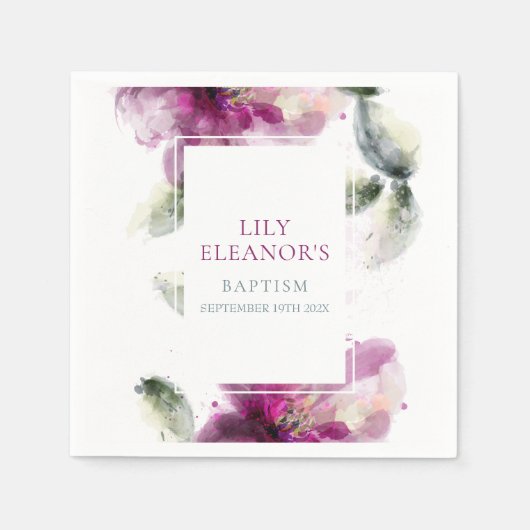 Waterverf Pink Lily Baptism Christening Servet (Voorkant)