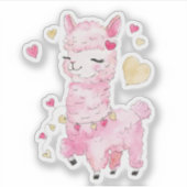 Waterverf Pink Llama Sticker (Voorkant)