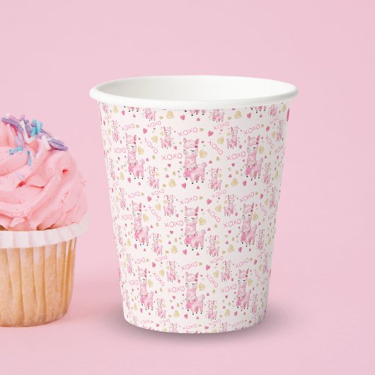 Waterverf Pink Llama XOXO Papieren Bekers