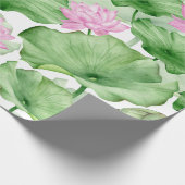 Waterverf Pink Lotus Flowers met grote bladeren Cadeaupapier (Hoek)