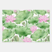 Waterverf Pink Lotus Flowers met grote bladeren Inpakpapier Vel (Voorkant 2)