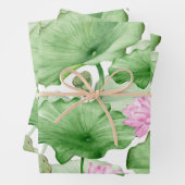 Waterverf Pink Lotus Flowers met grote bladeren Inpakpapier Vel (In situ)