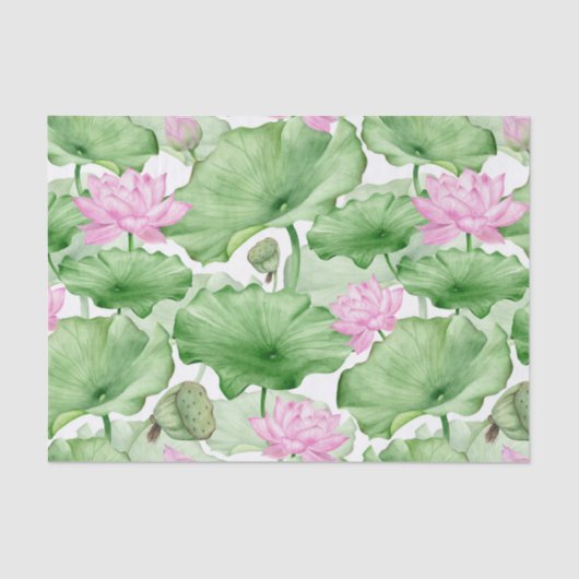 Waterverf Pink Lotus Flowers met grote bladeren Tissuepapier (Voorkant)