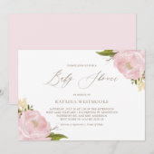 Waterverf Pink Peonies Baby shower Uitnodiging (Voorkant / Achterkant)