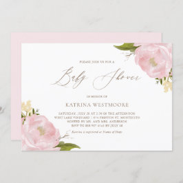 Waterverf Pink Peonies Baby shower Uitnodiging