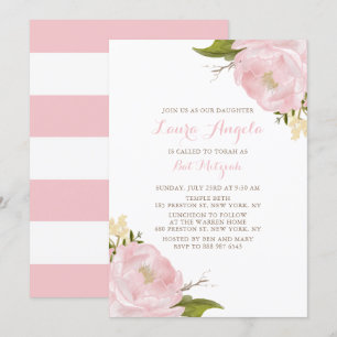 Waterverf Pink Peonies Bat Mitzvah Uitnodiging