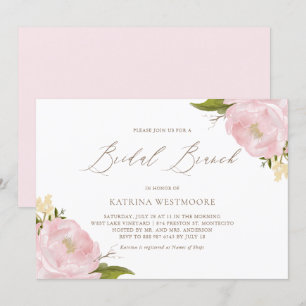Waterverf Pink Peonies Bridal Brunch Uitnodiging