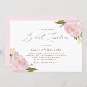 Waterverf Pink Peonies Bridal Luncheon Kaart