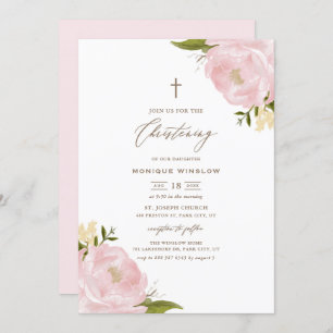 Waterverf Pink Peonies Christening Kaart