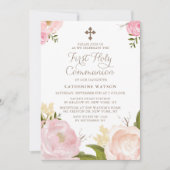 Waterverf Pink Peonies Eerste Heilige Communie II Kaart (Voorkant)