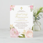 Waterverf Pink Peonies Eerste Heilige Communie II Kaart (Staand voorkant)