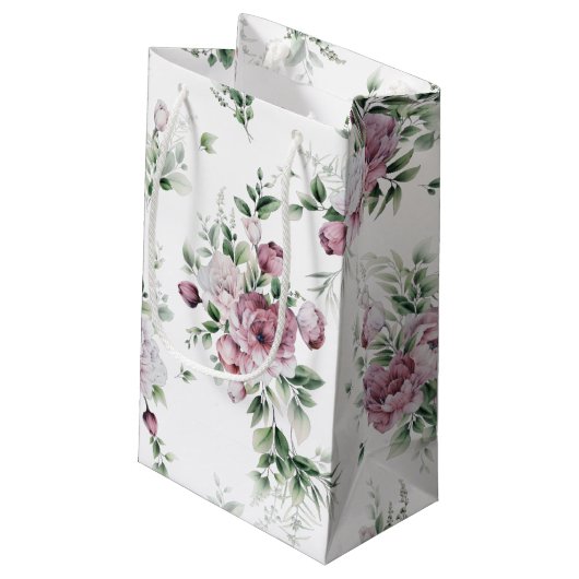 Waterverf Pink Peonies en Greenery Klein Cadeauzakje (Achterkant Gekanteld)