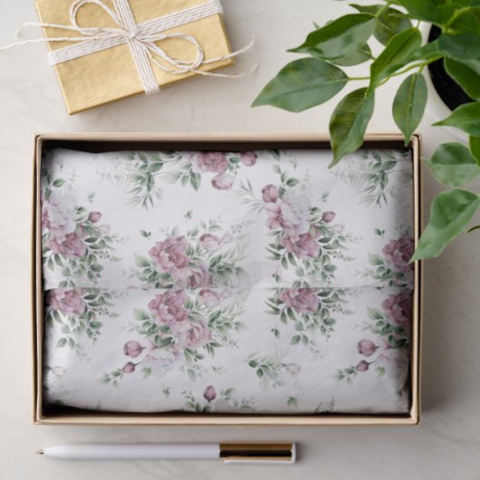 Waterverf Pink Peonies en Greenery Tissuepapier (Geschenk)