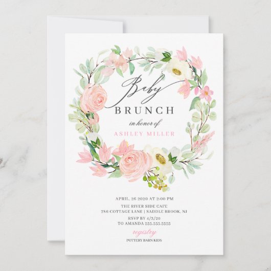 Waterverf Pink Peonies Floral Baby shower Brunch Kaart (Voorkant)