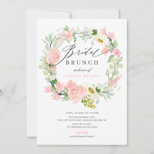 Waterverf Pink Peonies Floral Bridal Brunch Kaart (Voorkant)