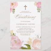 Waterverf Pink Peonies Floral Christening Invite (Voorkant)