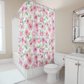 Waterverf Pink Peonies Floral Douchegordijn (In situ)