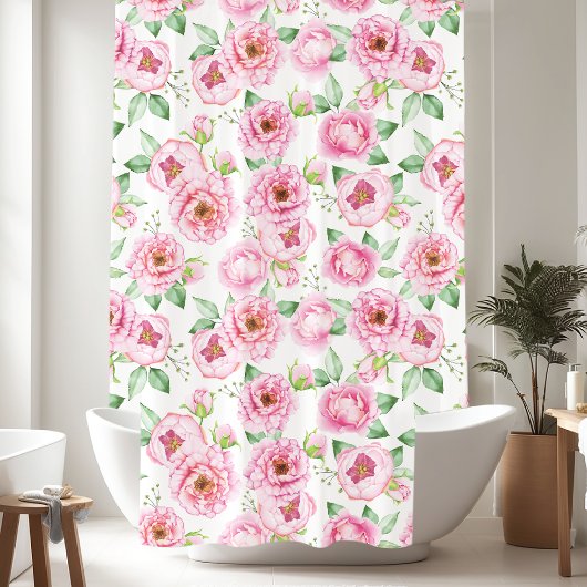 Waterverf Pink Peonies Floral Douchegordijn