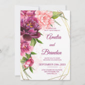 Waterverf Pink Peonies Rustic Wedding Kaart (Voorkant)