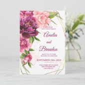 Waterverf Pink Peonies Rustic Wedding Kaart (Staand voorkant)