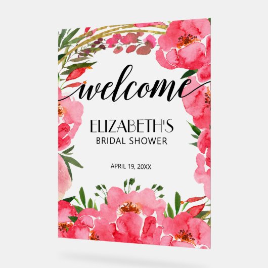 Waterverf Pink Peonies Vrijgezellenfeest Welkom Acryl Bord (Hoek)