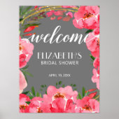 Waterverf Pink Peonies Vrijgezellenfeest Welkom Poster (Voorkant)