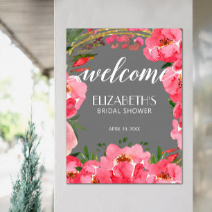 Waterverf Pink Peonies Vrijgezellenfeest Welkom Poster