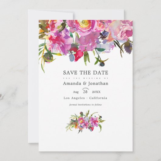  Waterverf Pink Peonies Weddenfoto Save The Date (Voorkant)