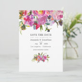  Waterverf Pink Peonies Weddenfoto Save The Date (Staand voorkant)