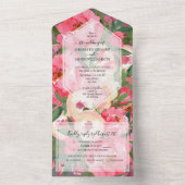 Waterverf Pink Peonies Wedding All In One Uitnodiging (Binnen)