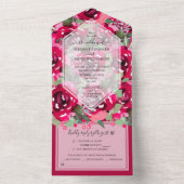 Waterverf Pink Peonies Wedding All In One Uitnodiging (Binnen)