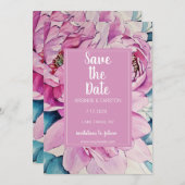 Waterverf Pink Peonies Wedding Save The Date (Voorkant / Achterkant)
