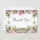 Waterverf Pink Peony bedankt voor de groene bruilo Kaart (Voorkant)