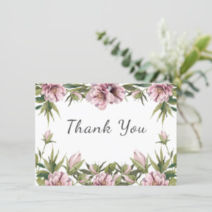 Waterverf Pink Peony bedankt voor de groene bruilo Kaart