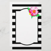 Waterverf Pink Peony Black & White Stationery Briefpapier (Voorkant / Achterkant)