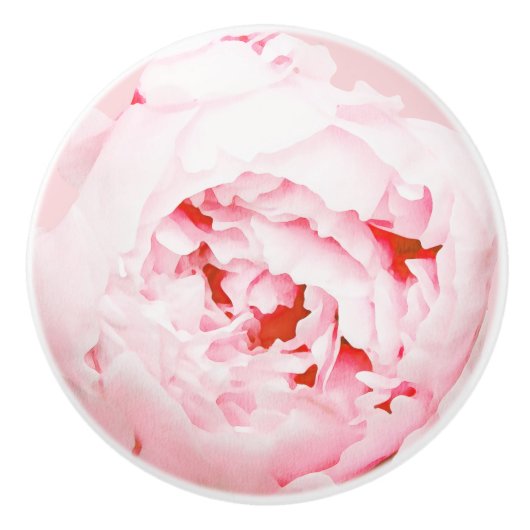 Waterverf Pink Peony Ceramic Knob. Keramische Knop (Voorkant)