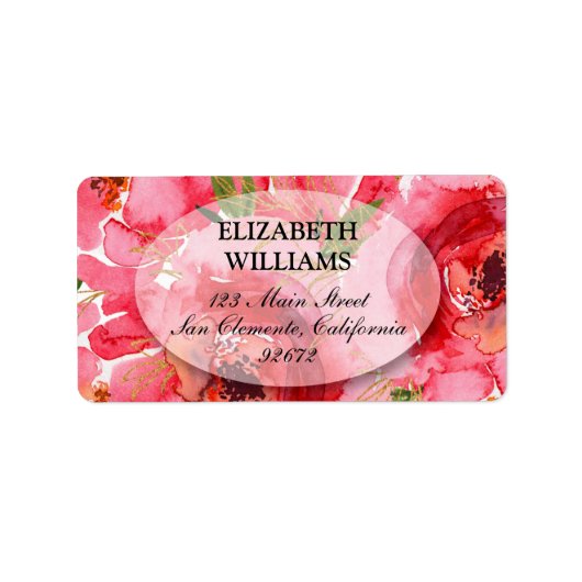 Waterverf Pink Peony Floral Adres Etiket (Voorkant)
