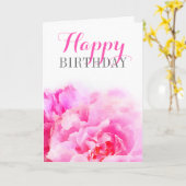 Waterverf Pink Peony Floral Birthday Kaart (Gele Bloem)