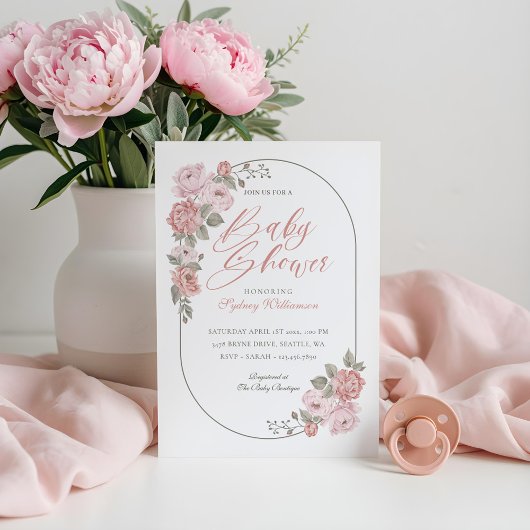 Waterverf Pink Peony Floral Blossom Baby shower Kaart